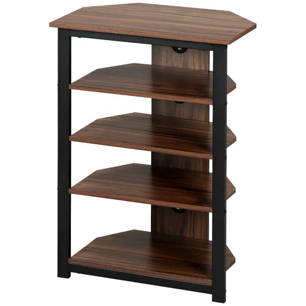 Aeelleea 4-Tier Industrial Corner Storage Shelf, 23.5×15.75×33.75 Inch Wooden Display Rack with Metal Frame for Home Office