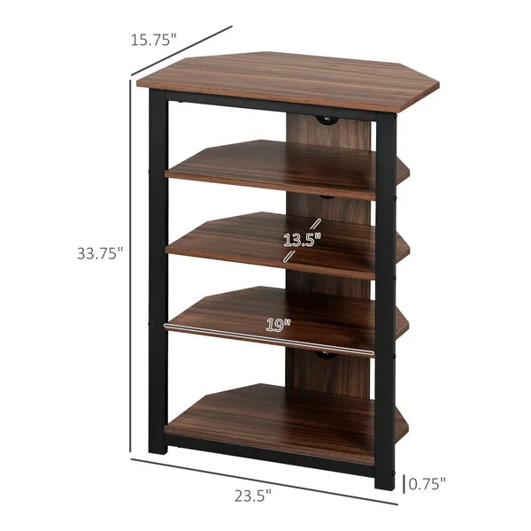 Aeelleea 4-Tier Industrial Corner Storage Shelf, 23.5×15.75×33.75 Inch Wooden Display Rack with Metal Frame for Home Office