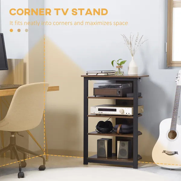 Aeelleea 4-Tier Industrial Corner Storage Shelf, 23.5×15.75×33.75 Inch Wooden Display Rack with Metal Frame for Home Office