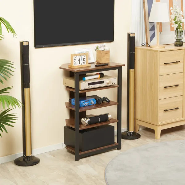 Aeelleea 4-Tier Industrial Corner Storage Shelf, 23.5×15.75×33.75 Inch Wooden Display Rack with Metal Frame for Home Office