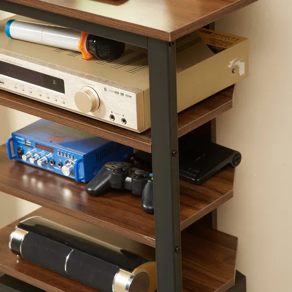 Aeelleea 4-Tier Industrial Corner Storage Shelf, 23.5×15.75×33.75 Inch Wooden Display Rack with Metal Frame for Home Office