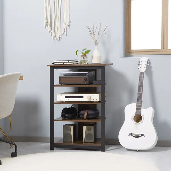 Aeelleea 4-Tier Industrial Corner Storage Shelf, 23.5×15.75×33.75 Inch Wooden Display Rack with Metal Frame for Home Office