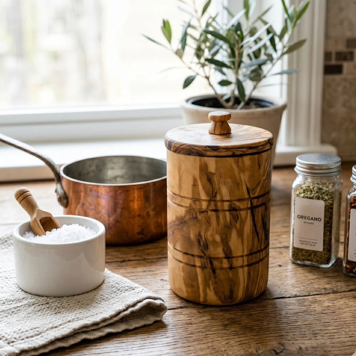 AEELLEEA Olive Wood Kitchen Utensil Set 25-Piece Handcrafted Mediterranean Cutting Board Mortar and Pestle Cooking Dining Serving Tabletop