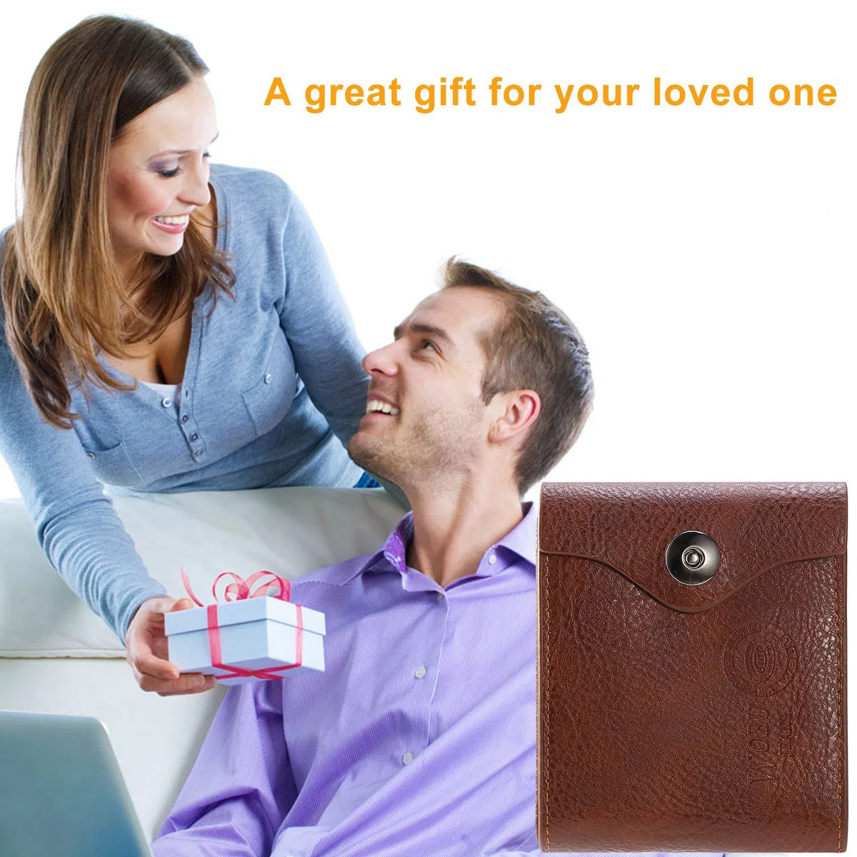 Men’s Slim Bifold RFID‑Blocking Wallet, PU Leather Wallet with 2 ID Windows, Coin Pocket and Multiple Card Slots, Brown