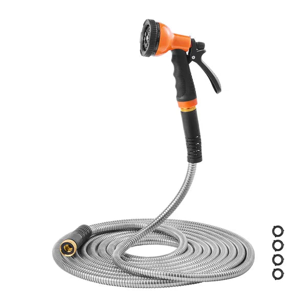50ft 304 Stainless Steel Metal Garden Hose, Kink-Free Puncture Proof Outdoor Water Hose