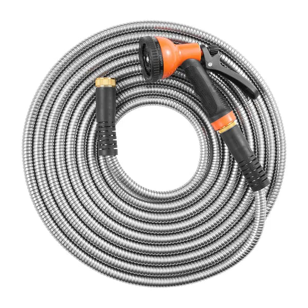 50ft 304 Stainless Steel Metal Garden Hose, Kink-Free Puncture Proof Outdoor Water Hose