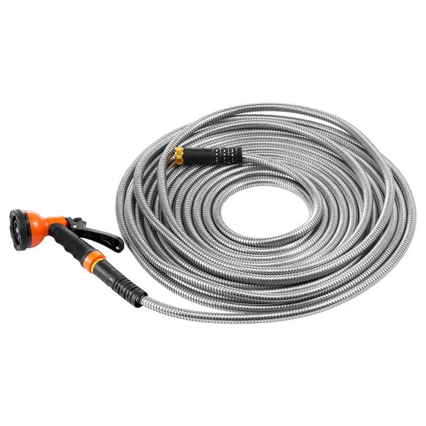 75FT Rustproof Stainless Steel Metal Garden Hose, Flexible No-Kink Water Hose with 8-Function Spray Nozzle for Yard Outdoor