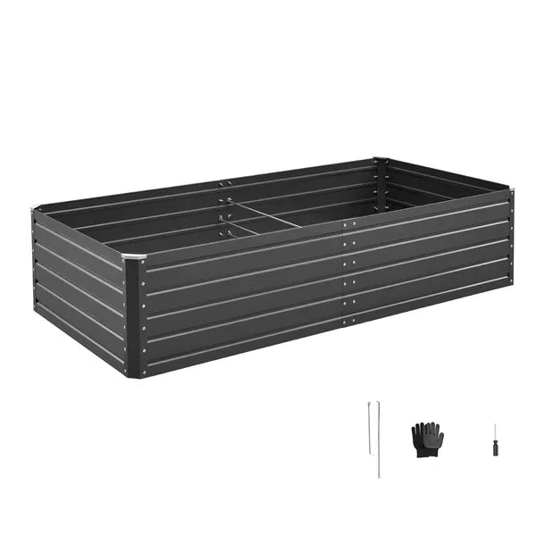 Aeelleea Galvalume Metal Raised Garden Bed 6.7x3x1.5ft Open Bottom Outdoor Planter Vegetables Gray