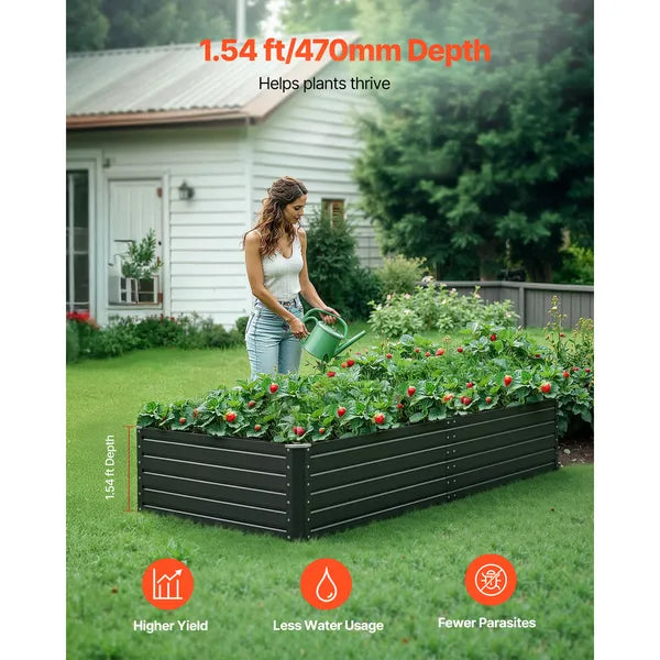 Aeelleea Galvalume Metal Raised Garden Bed 6.7x3x1.5ft Open Bottom Outdoor Planter Vegetables Gray