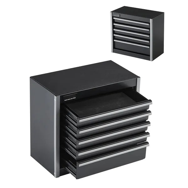 Aeelleea 8.6 Inch Metal Tool Box, Portable 5 Drawers Small Tool Chest with EVA Liners, Heavy-Duty Steel Tool Storage Box Black
