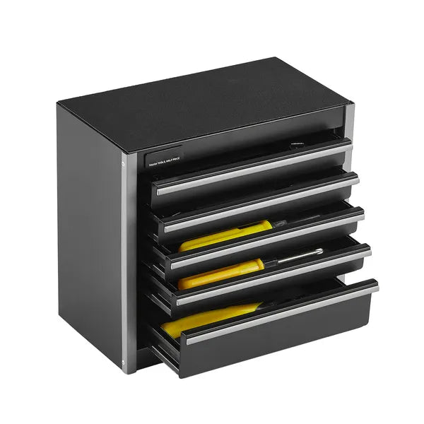 Aeelleea 8.6 Inch Metal Tool Box, Portable 5 Drawers Small Tool Chest with EVA Liners, Heavy-Duty Steel Tool Storage Box Black