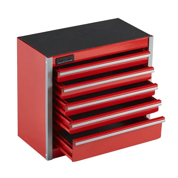 Aeelleea 8.6 Inch Red Metal Tool Box, Portable 5 Drawers Small Tool Chest with EVA Liners, Heavy-Duty Steel Tool Storage Box