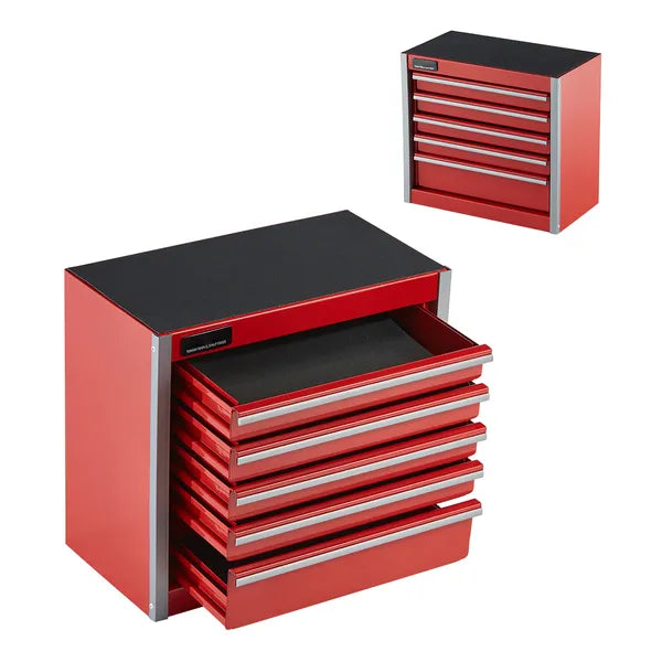 Aeelleea 8.6 Inch Red Metal Tool Box, Portable 5 Drawers Small Tool Chest with EVA Liners, Heavy-Duty Steel Tool Storage Box