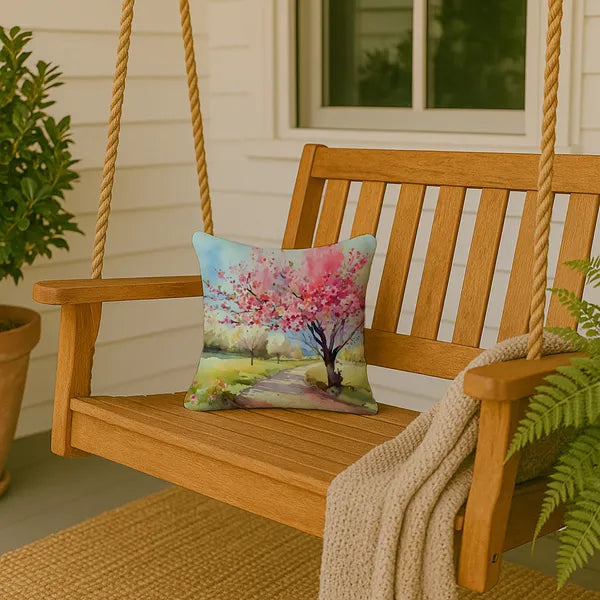 Aeelleea Michigan Apple Blossom Watercolor Pillow 14x14 in, Floral Cushion