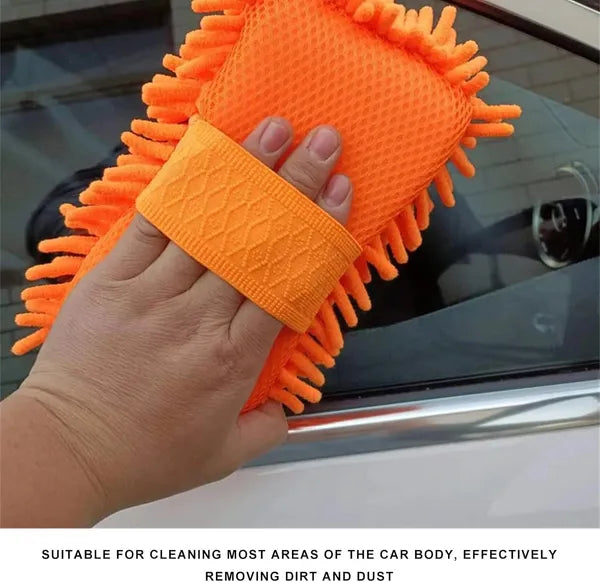 Dual-Sided Microfiber  Wash Mitt - Scratch-Free Chenille & Mesh Sponge