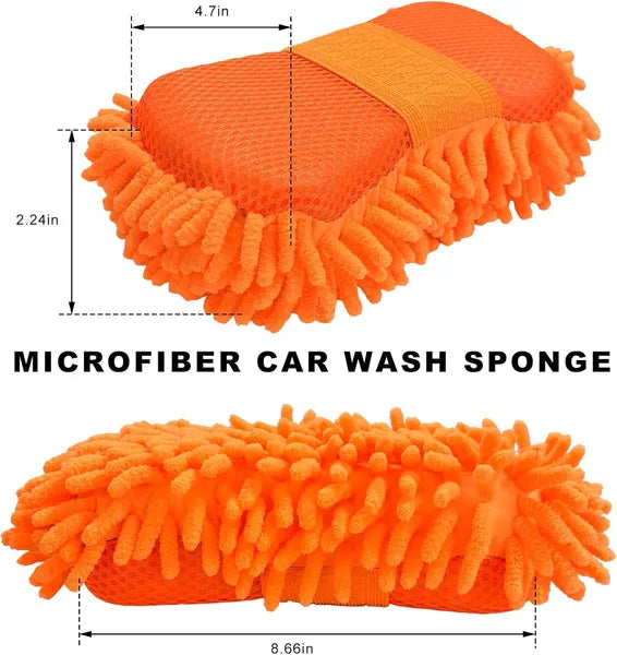 Dual-Sided Microfiber  Wash Mitt - Scratch-Free Chenille & Mesh Sponge