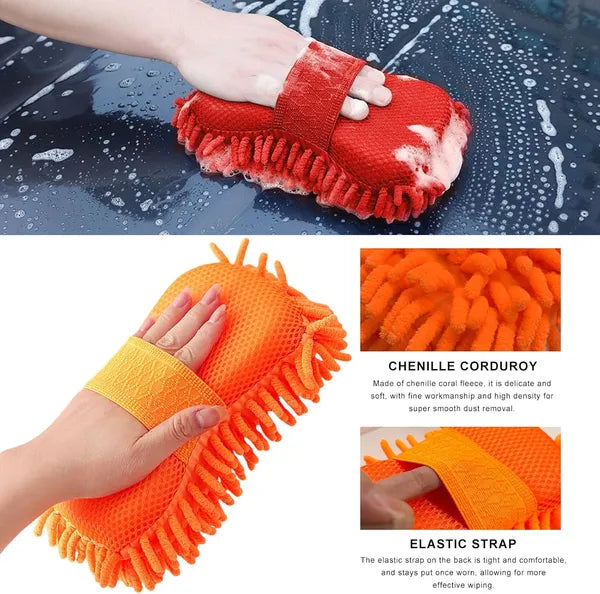 Dual-Sided Microfiber  Wash Mitt - Scratch-Free Chenille & Mesh Sponge