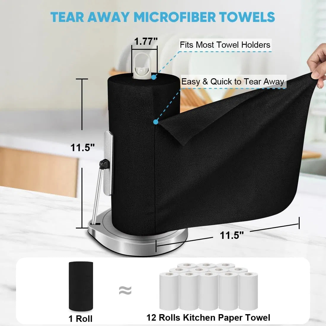 50‑Pack Tear‑Away Microfiber Cleaning Cloth Roll, Lint‑Free Reusable Towels for Car, Kitchen, Window & Household Cleaning, 11.5"x 11.5"