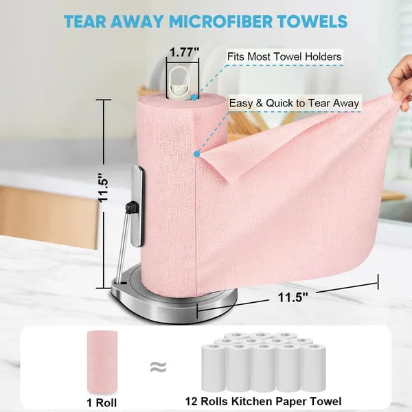 50‑Pack Tear‑Away Pink Microfiber Cleaning Cloth Roll, Lint‑Free Reusable Towels for Car, Kitchen, Window & Household Cleaning, 11.5" x 11.5"
