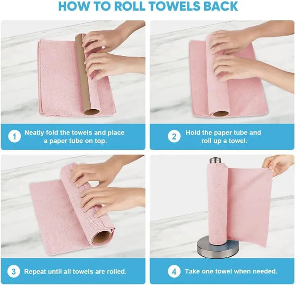 50‑Pack Tear‑Away Pink Microfiber Cleaning Cloth Roll, Lint‑Free Reusable Towels for Car, Kitchen, Window & Household Cleaning, 11.5" x 11.5"