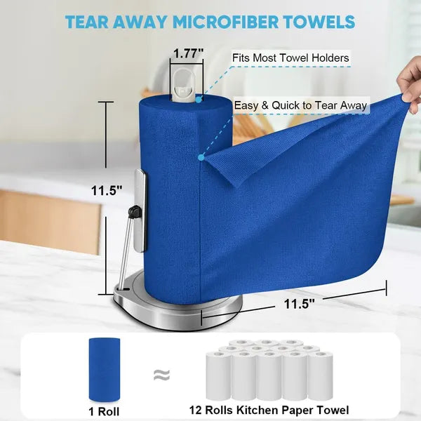 50‑Pack Tear‑Away Dark Blue Microfiber Cleaning Cloth Roll, Lint‑Free Reusable Towels for Car, Kitchen, Window & Household Cleaning, 11.5" x 11.5"