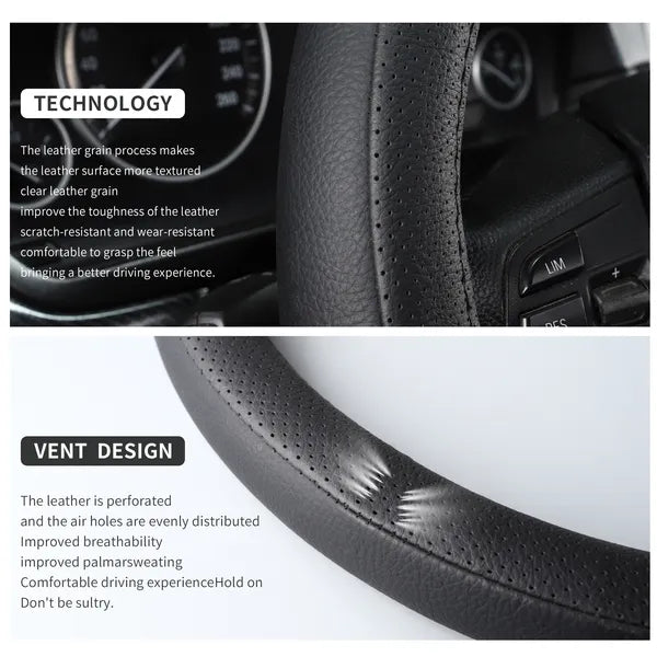AEELLEEA Car Steering Wheel Cover Breathable Perforated Leather Anti Slip Wear Resistant Universal Steering Wheel Protector