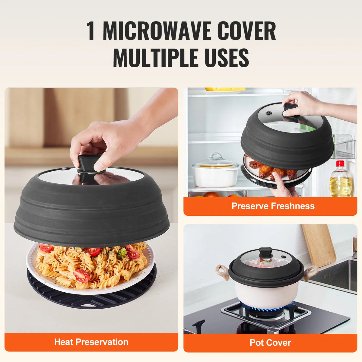 10.8" Collapsible Microwave Splatter Cover & Mat, 500°F Heat-Resistant Silicone & Tempered Glass Lid for Food, Dishwasher Safe