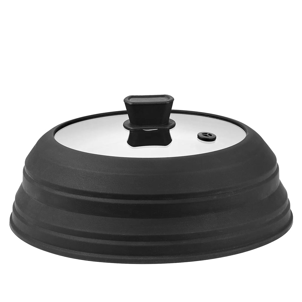 10.8" Collapsible Microwave Splatter Cover & Mat, 500°F Heat-Resistant Silicone & Tempered Glass Lid for Food, Dishwasher Safe
