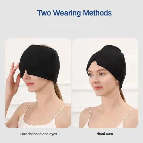 Reusable Hot & Cold Gel Head Wrap, 360° Cooling Cap for Head and Eyes, Stretchable Compression Therapy Mask, Black