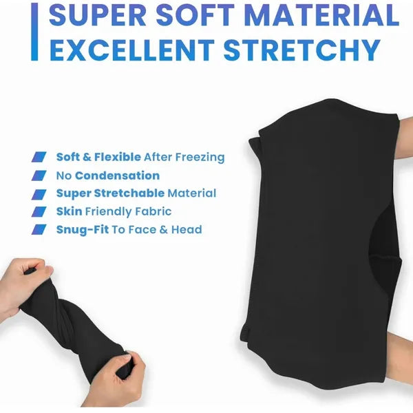 Reusable Hot & Cold Gel Head Wrap, 360° Cooling Cap for Head and Eyes, Stretchable Compression Therapy Mask, Black