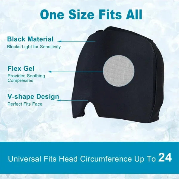 Reusable Hot & Cold Gel Head Wrap, 360° Cooling Cap for Head and Eyes, Stretchable Compression Therapy Mask, Black