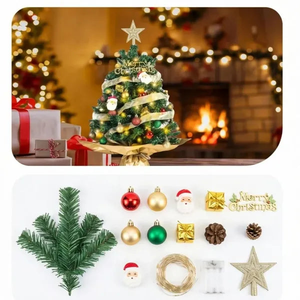AEELLEEA-60cm Tabletop Mini Christmas Tree Set, Pre-Assembled Desktop Xmas Decor with Ornaments, Star Topper