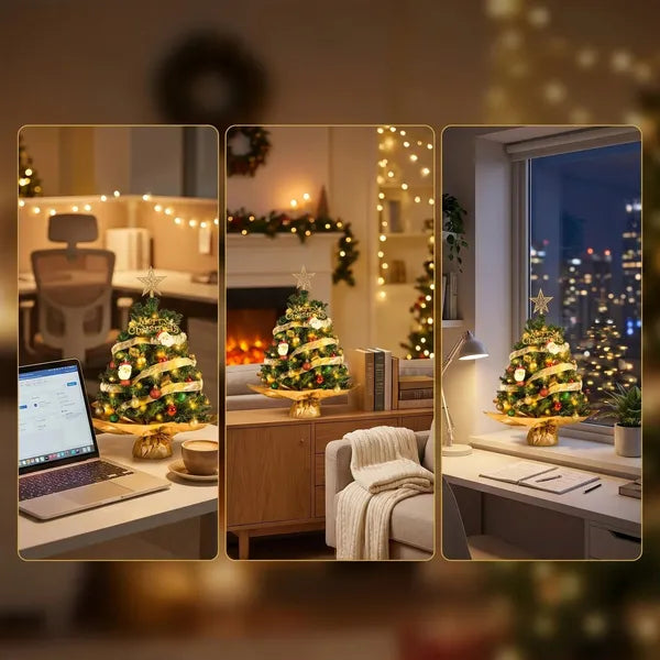 AEELLEEA-60cm Tabletop Mini Christmas Tree Set, Pre-Assembled Desktop Xmas Decor with Ornaments, Star Topper