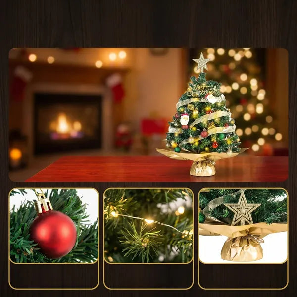 AEELLEEA-60cm Tabletop Mini Christmas Tree Set, Pre-Assembled Desktop Xmas Decor with Ornaments, Star Topper