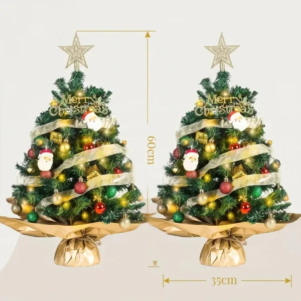 AEELLEEA-60cm Tabletop Mini Christmas Tree Set, Pre-Assembled Desktop Xmas Decor with Ornaments, Star Topper