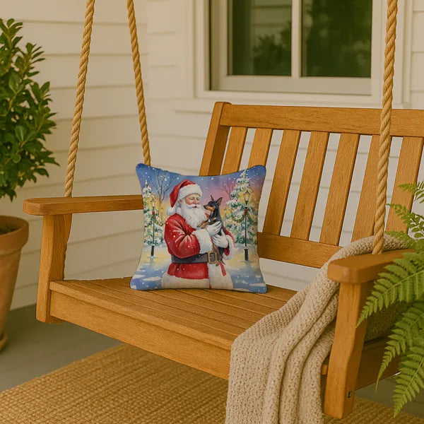 Aeelleea Miniature Pinscher Santa Throw Pillow 14x14 in, Christmas Dog Decor Cushion for Couch Bed Patio