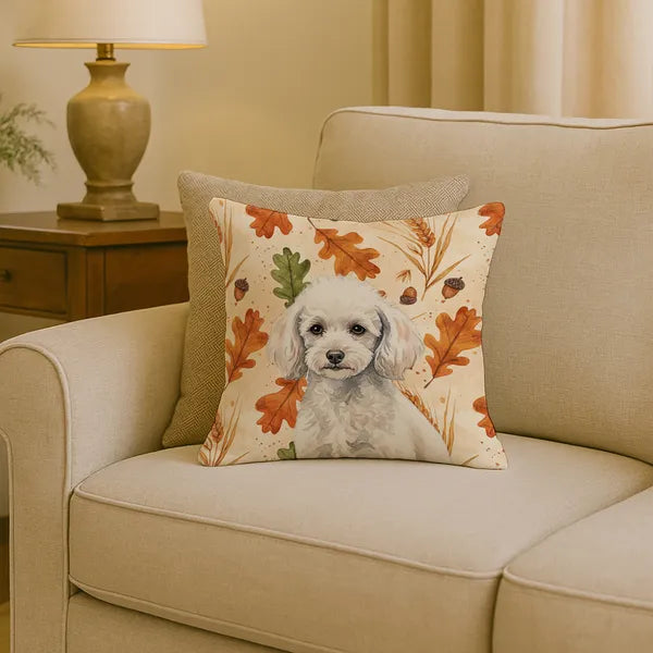 Aeelleea Miniature White Poodle Heirloom Fall Pillow 18x18 in Cushion