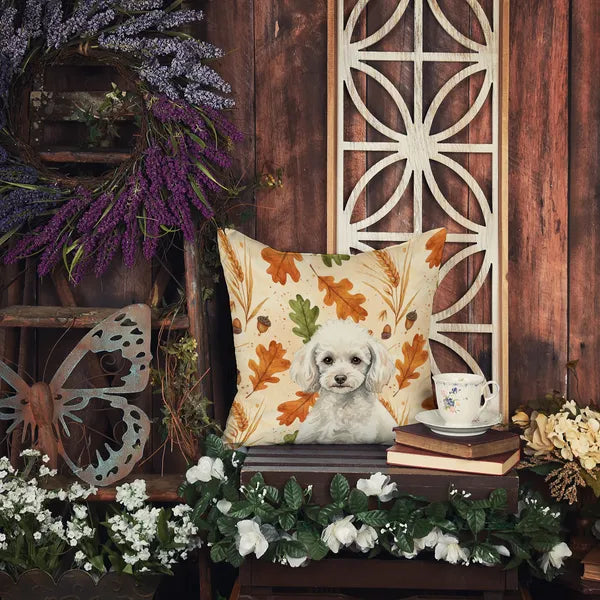 Aeelleea Miniature White Poodle Heirloom Fall Pillow 18x18 in Cushion