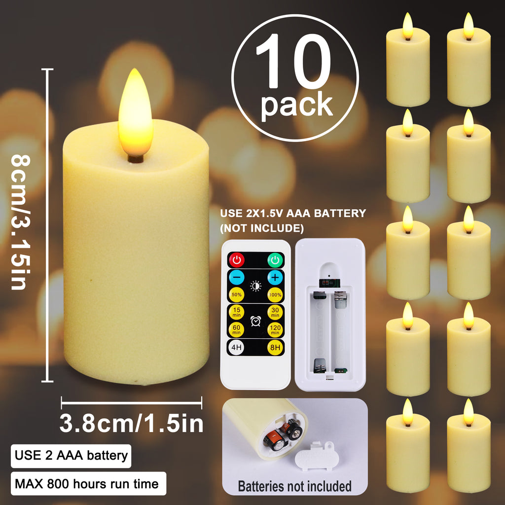 10-Pack 3.15in Flameless LED Votive Candles with Remote and Timer, Battery Operated Flickering Warm White Lights for Christmas, Wedding, Party and Home Decor