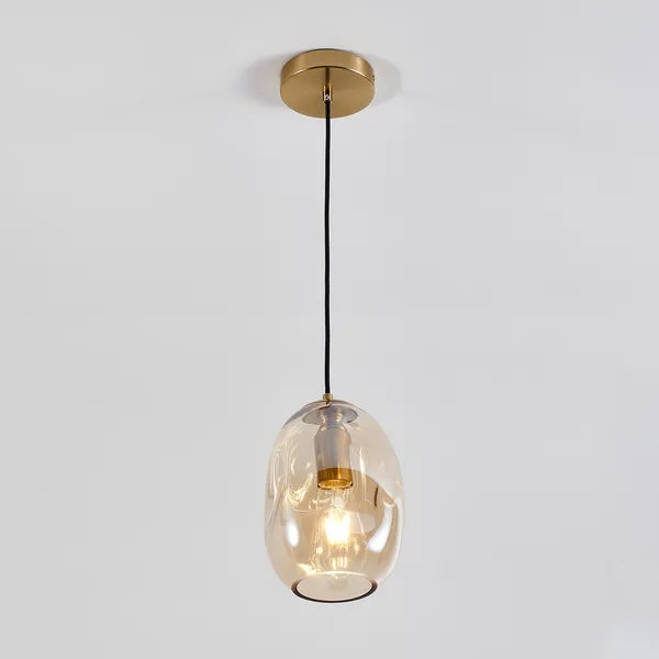 Irregular Hand-Blown Clear Glass Pendant Light, Brushed Gold E26 Base Hanging Light for Kitchen Island Dining Room