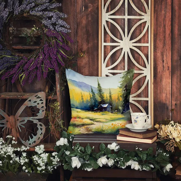 Aeelleea Montana Bitterroot Watercolor Pillow 18x18 Machine Washable Indoor Outdoor