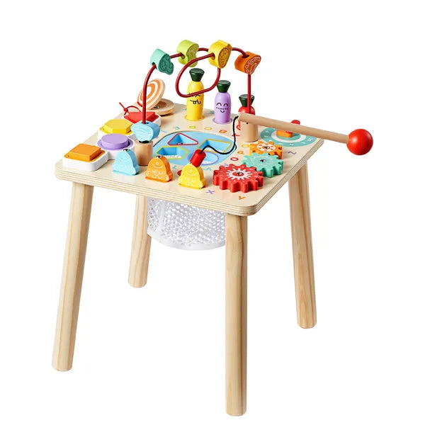 8‑in‑1 Wooden Baby Activity Table, Montessori Sensory Learning Play Table for 6‑36 Months Toddlers, Multi‑Play Educational Toy