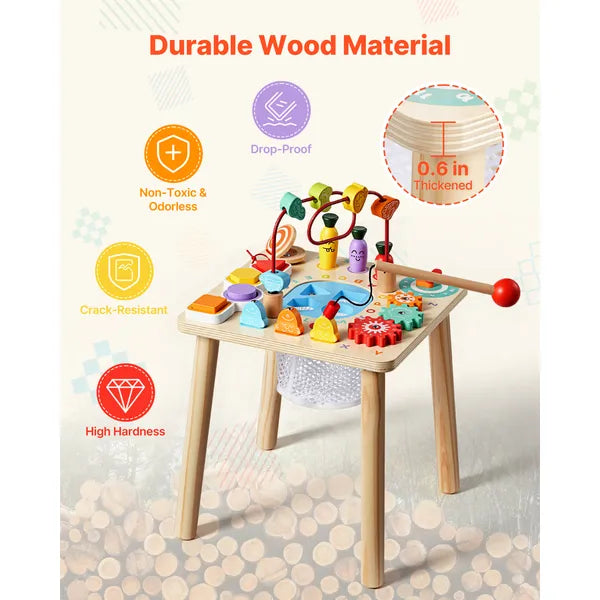 8‑in‑1 Wooden Baby Activity Table, Montessori Sensory Learning Play Table for 6‑36 Months Toddlers, Multi‑Play Educational Toy