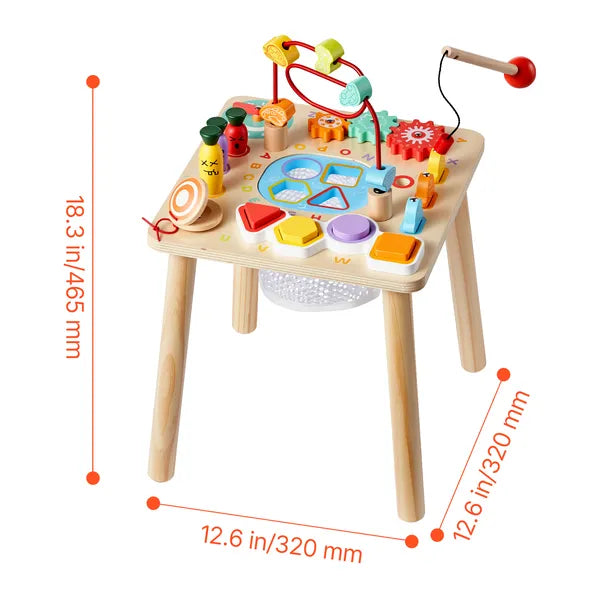 8‑in‑1 Wooden Baby Activity Table, Montessori Sensory Learning Play Table for 6‑36 Months Toddlers, Multi‑Play Educational Toy