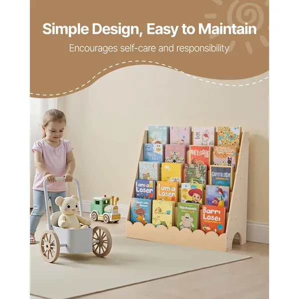 AEELLEEA 5-Tier Wooden Kids Bookshelf 31.50 x 11.81 x 29.53 Inch, Scalloped Edge Toddler Book Rack for Bedroom Playroom Preschool