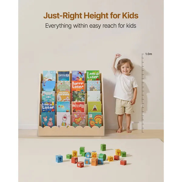 AEELLEEA 5-Tier Wooden Kids Bookshelf 31.50 x 11.81 x 29.53 Inch, Scalloped Edge Toddler Book Rack for Bedroom Playroom Preschool