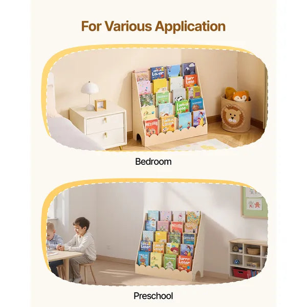 AEELLEEA 5-Tier Wooden Kids Bookshelf 31.50 x 11.81 x 29.53 Inch, Scalloped Edge Toddler Book Rack for Bedroom Playroom Preschool