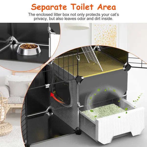 Aeelleea 3-Tier Cat Playpen Cage, Indoor Cat House with Litter Tray Scoop & Reversible Hammock for Kittens Ferrets Rabbits