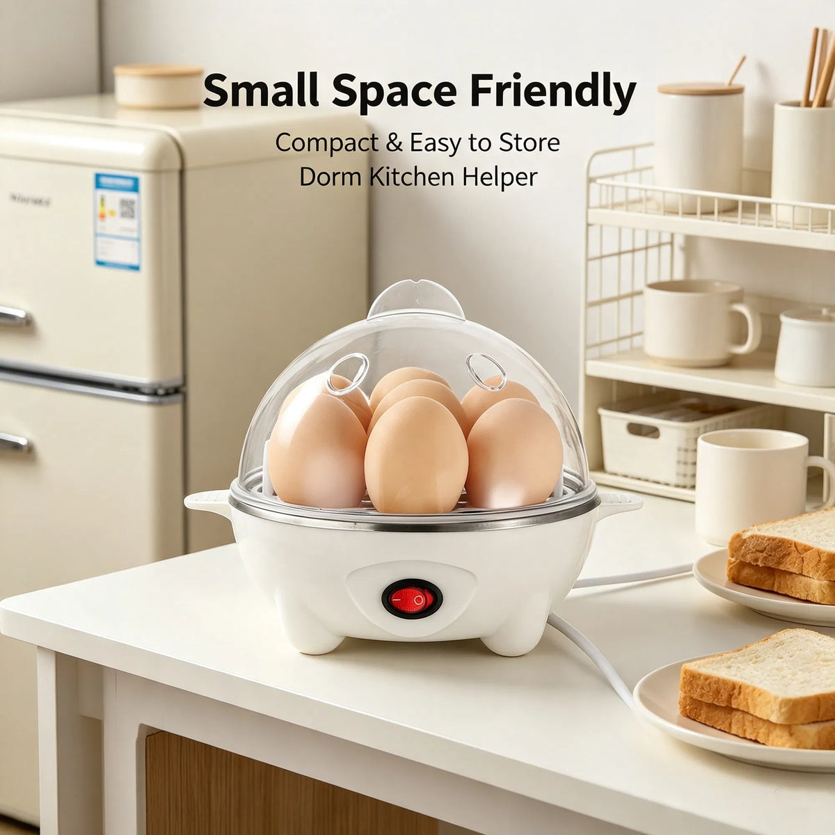 Multi-Use Electric Egg Cooker 7-Egg Capacity Egg Boiler & Food Steamer with Auto Shut-Off - White