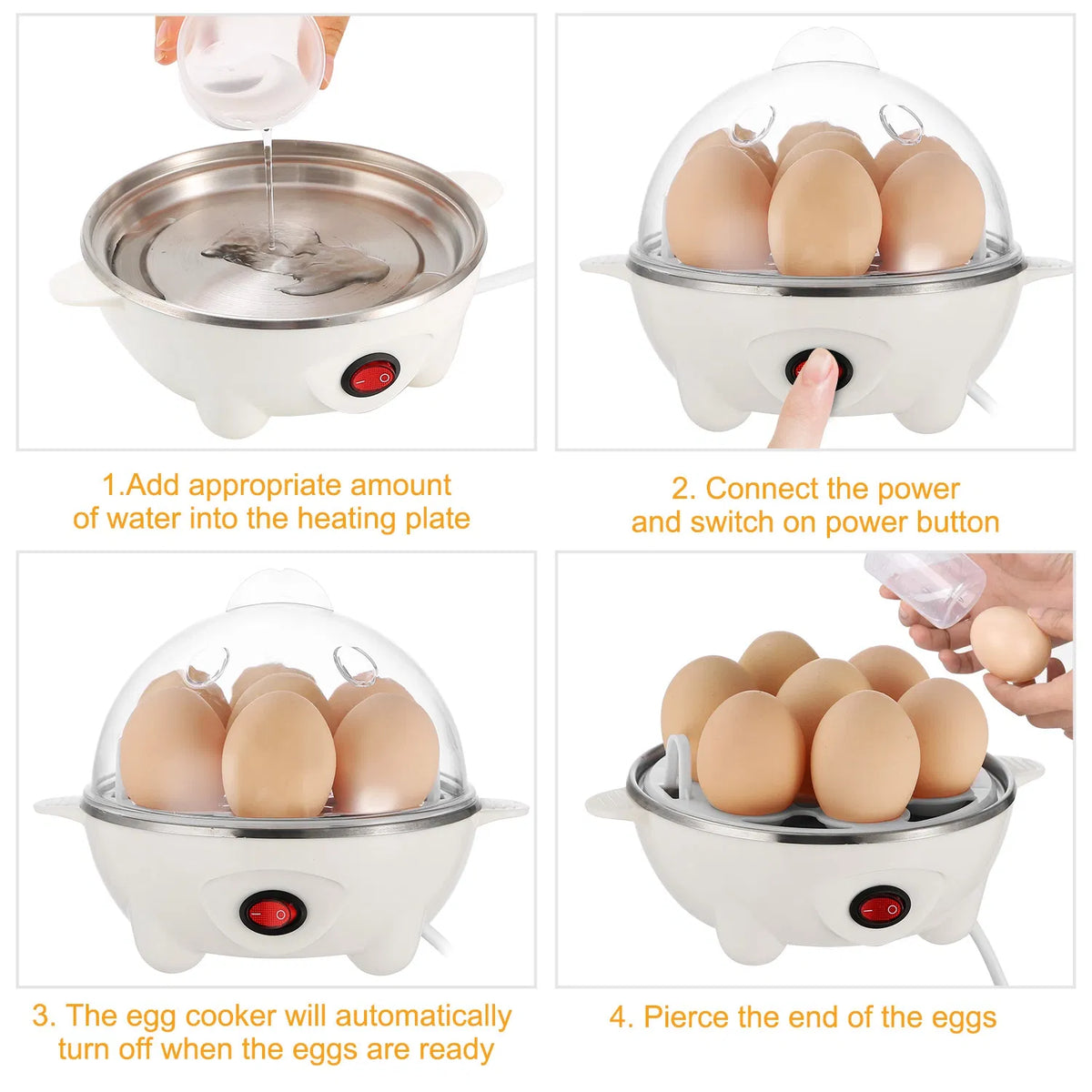 Multi-Use Electric Egg Cooker 7-Egg Capacity Egg Boiler & Food Steamer with Auto Shut-Off - White